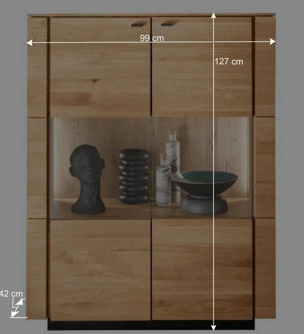 Wohnen Highboards|Vitrinen<99x127x42 cm Wildeiche Highboard mit Rauchglas Einsätzen - Cibao