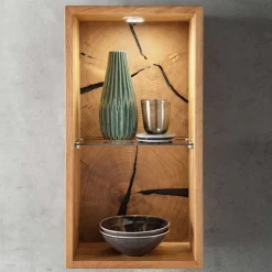Wohnen Regale<34x64x20 cm Wildeiche Regal mit Glasboden - Acapella