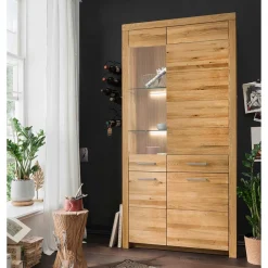 Wohnen Vitrinen<102x204x40 cm Wohnzimmer Holzschrank aus Wildeiche - Loitons