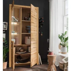 Wohnen Vitrinen<102x204x40 cm Wohnzimmer Holzschrank aus Wildeiche - Loitons