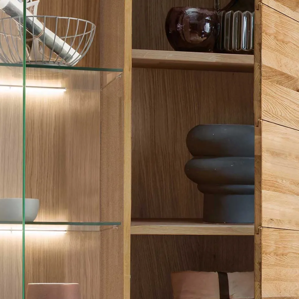 Wohnen Vitrinen<102x204x40 cm Wohnzimmer Holzschrank aus Wildeiche - Loitons