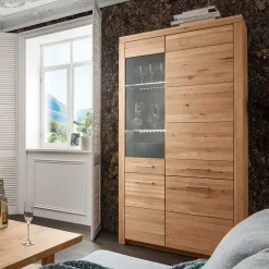 Wohnen Vitrinen<102x204x40 cm Wohnzimmer Holzschrank aus Wildeiche - Loitons