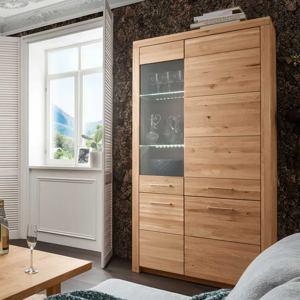 Wohnen Vitrinen<102x204x40 cm Wohnzimmer Holzschrank aus Wildeiche - Loitons