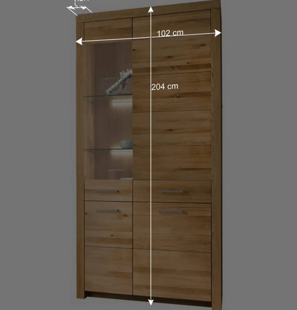 Wohnen Vitrinen<102x204x40 cm Wohnzimmer Holzschrank aus Wildeiche - Loitons