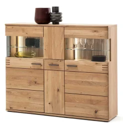 Wohnen Highboards|Kommoden<150x121x37 cm Wohnzimmer Schrank in Eiche Bianco - Crupean