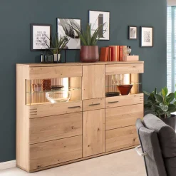 Wohnen Highboards|Kommoden<150x121x37 cm Wohnzimmer Schrank in Eiche Bianco - Crupean