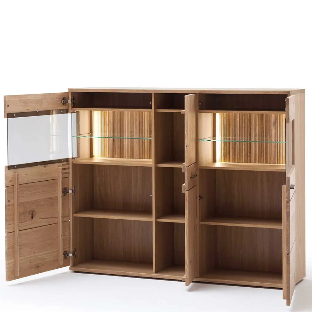 Wohnen Highboards|Kommoden<150x121x37 cm Wohnzimmer Schrank in Eiche Bianco - Crupean