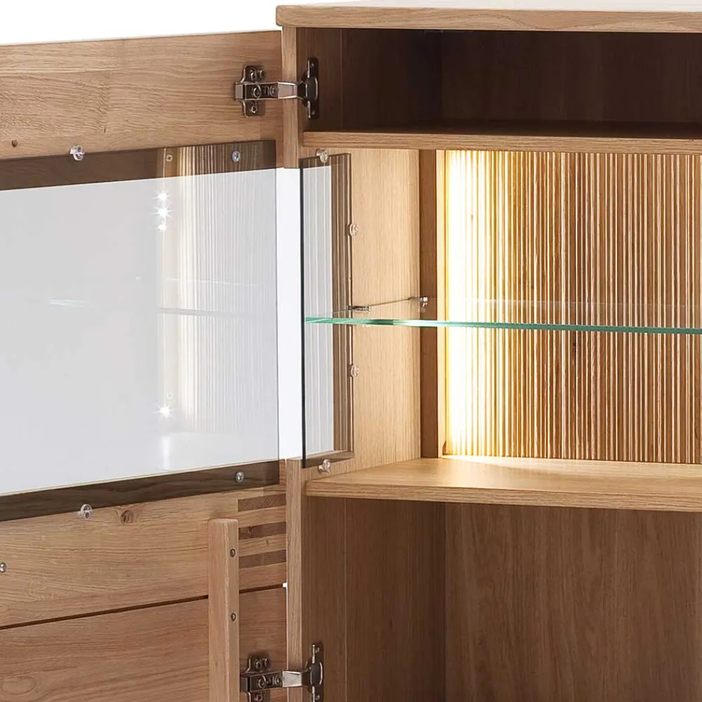 Wohnen Highboards|Kommoden<150x121x37 cm Wohnzimmer Schrank in Eiche Bianco - Crupean