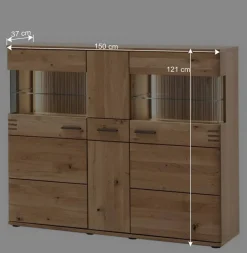 Wohnen Highboards|Kommoden<150x121x37 cm Wohnzimmer Schrank in Eiche Bianco - Crupean