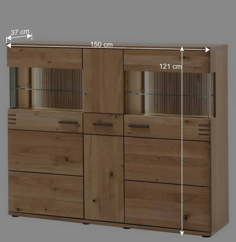 Wohnen Highboards|Kommoden<150x121x37 cm Wohnzimmer Schrank in Eiche Bianco - Crupean