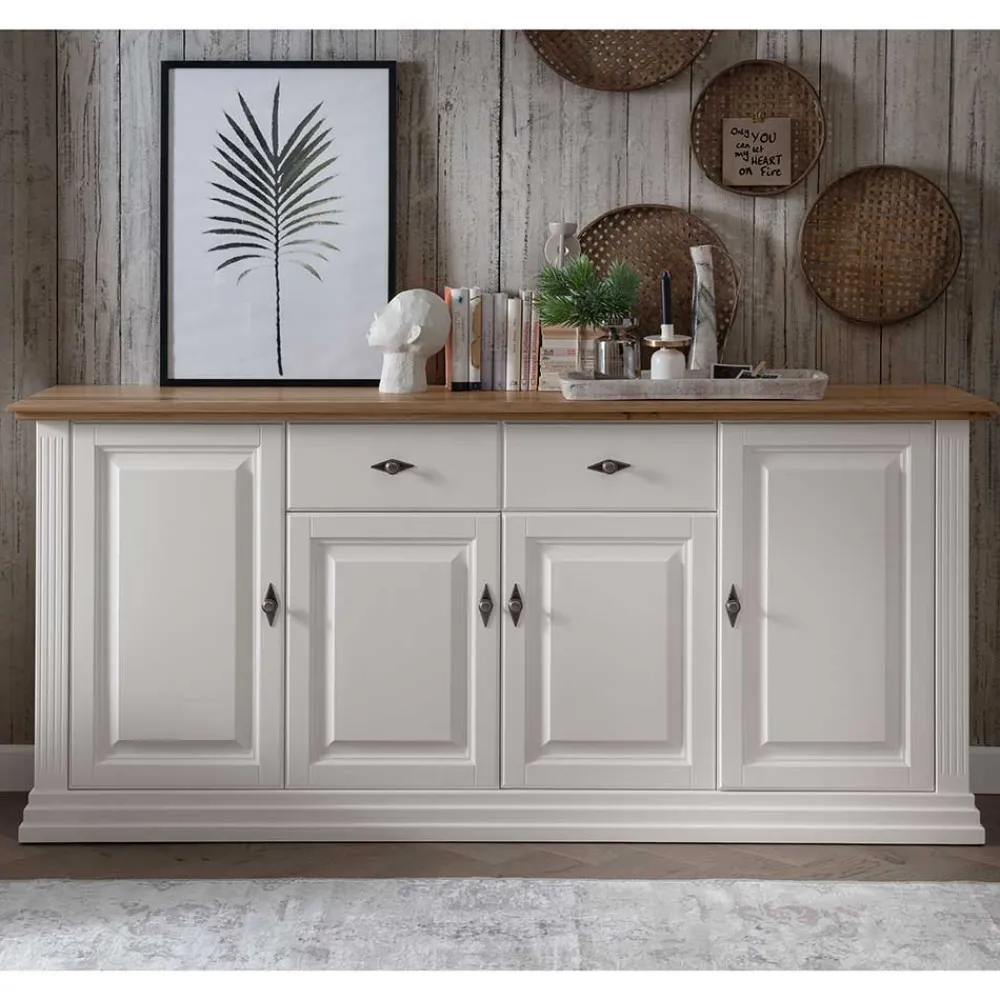 Wohnen Sideboards<202x91x45 Country Anrichte in Weiß & Eiche - Henry