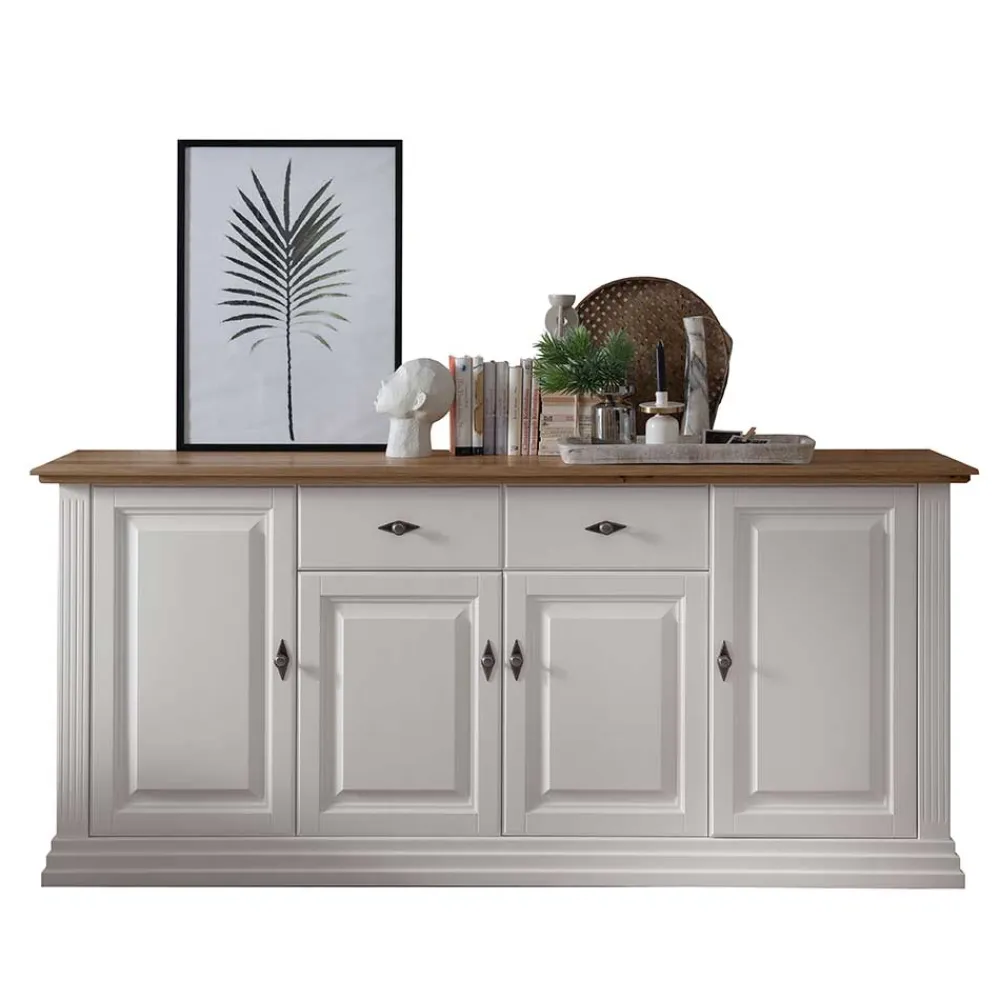 Wohnen Sideboards<202x91x45 Country Anrichte in Weiß & Eiche - Henry