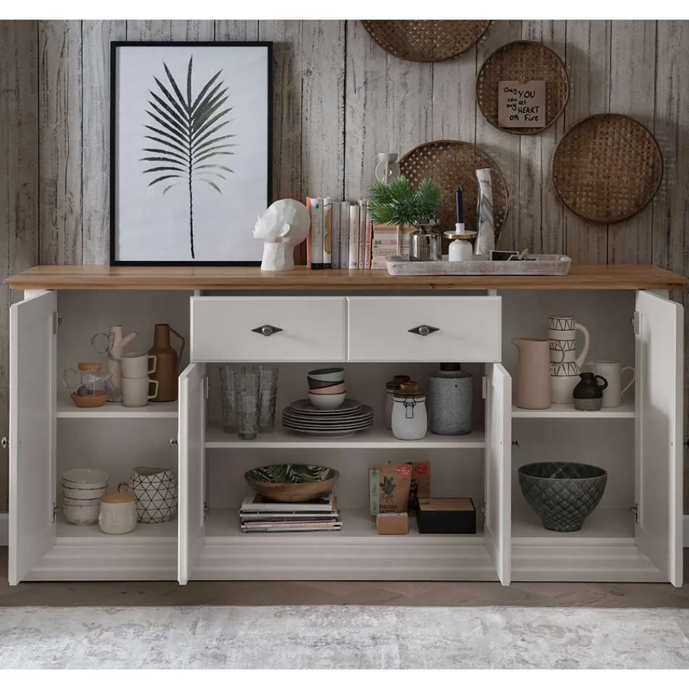 Wohnen Sideboards<202x91x45 Country Anrichte in Weiß & Eiche - Henry