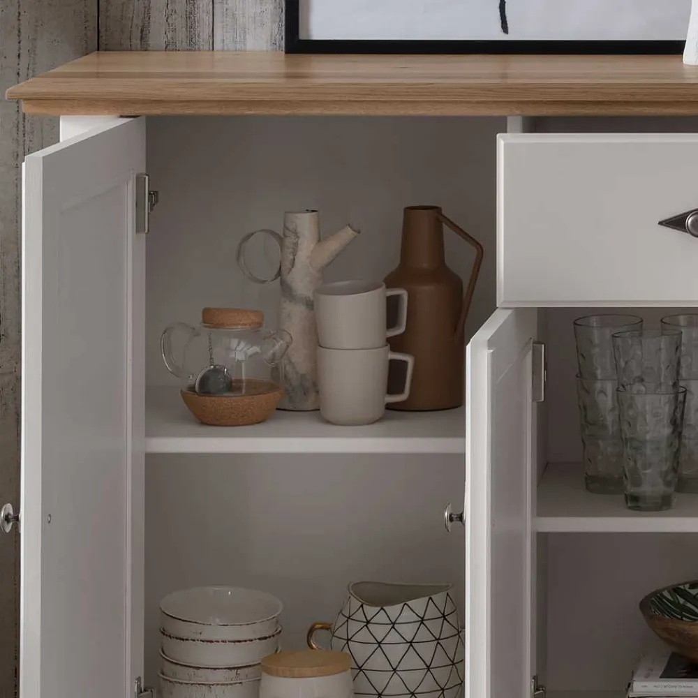 Wohnen Sideboards<202x91x45 Country Anrichte in Weiß & Eiche - Henry