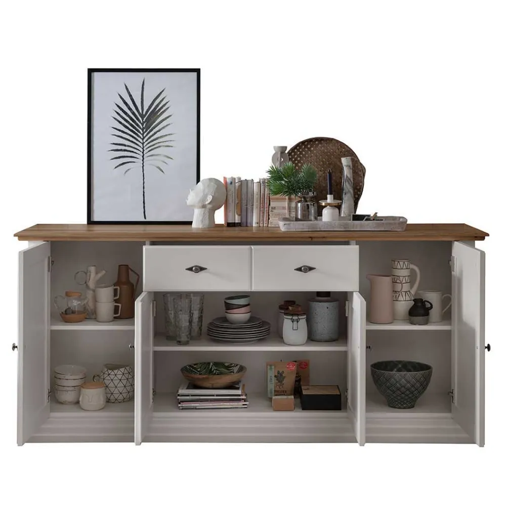 Wohnen Sideboards<202x91x45 Country Anrichte in Weiß & Eiche - Henry