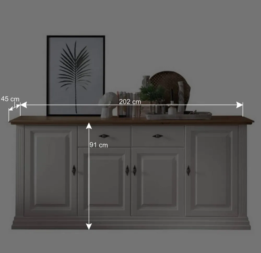 Wohnen Sideboards<202x91x45 Country Anrichte in Weiß & Eiche - Henry