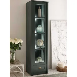 Wohnen Vitrinen<50x197x43 Country Vitrine in Dunkelgrün - Niestov