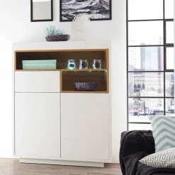 Wohnen Highboards<99x135x40 Design Highboard in Weiß & Eiche - Rucian