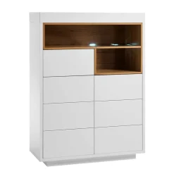 Wohnen Highboards<99x135x40 Design Highboard in Weiß & Eiche - Rucian