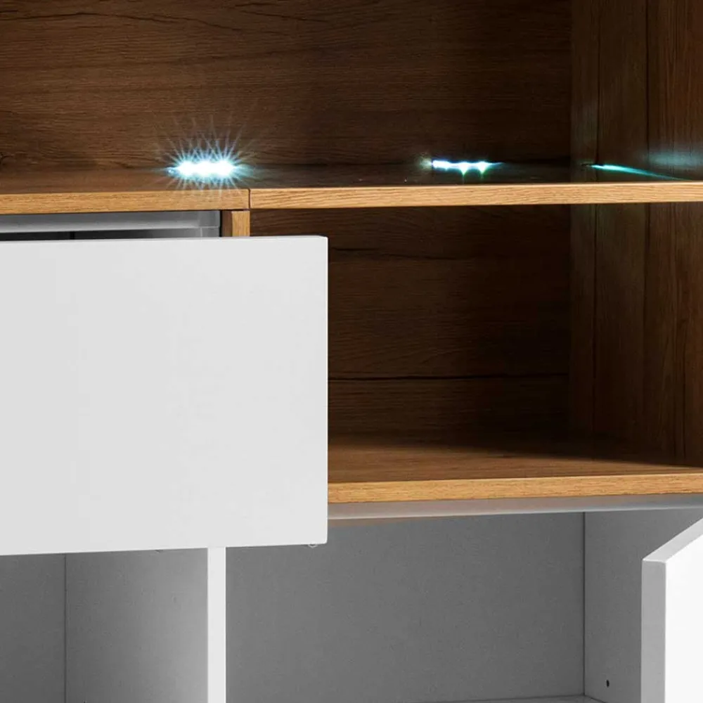 Wohnen Highboards<99x135x40 Design Highboard in Weiß & Eiche - Rucian