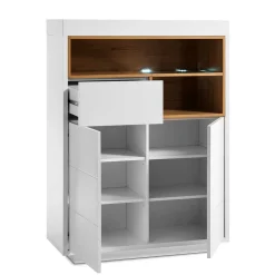 Wohnen Highboards<99x135x40 Design Highboard in Weiß & Eiche - Rucian