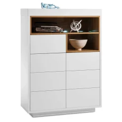 Wohnen Highboards<99x135x40 Design Highboard in Weiß & Eiche - Rucian