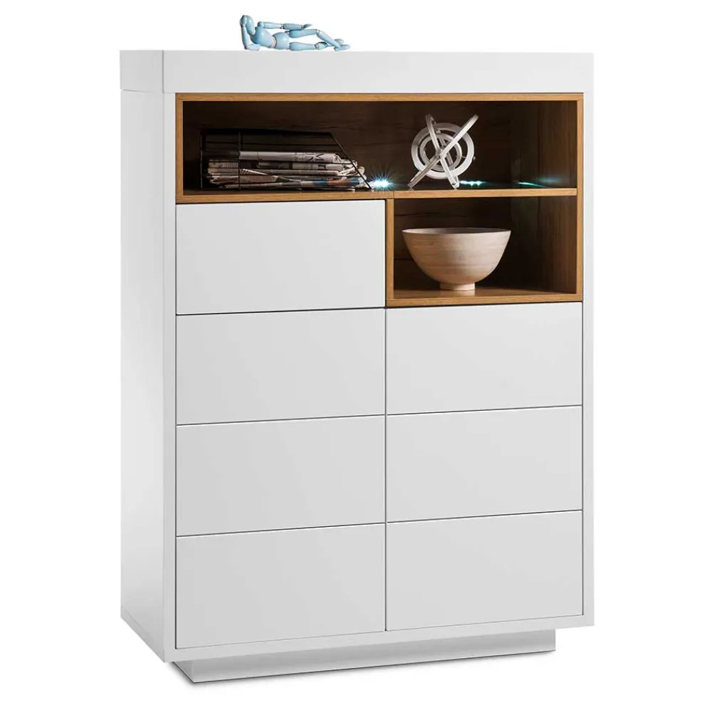 Wohnen Highboards<99x135x40 Design Highboard in Weiß & Eiche - Rucian