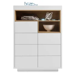 Wohnen Highboards<99x135x40 Design Highboard in Weiß & Eiche - Rucian