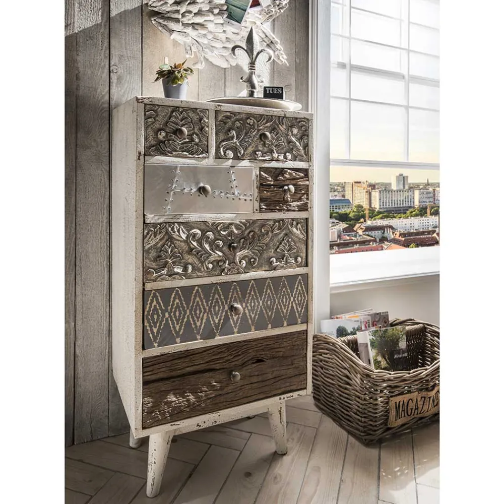 Wohnen Kommoden<55x105x40 Design Hochkommode mit sieben Schubladen - Moonshine