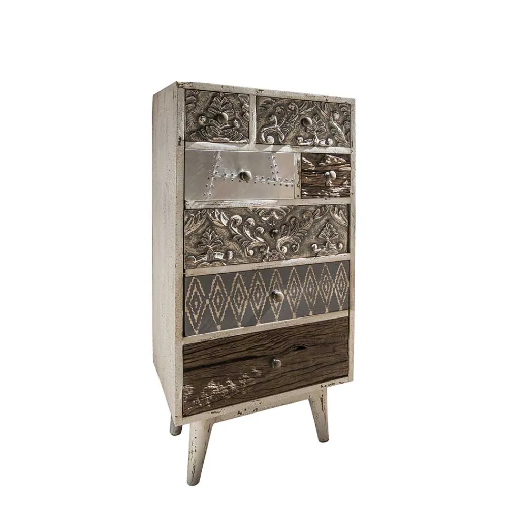 Wohnen Kommoden<55x105x40 Design Hochkommode mit sieben Schubladen - Moonshine