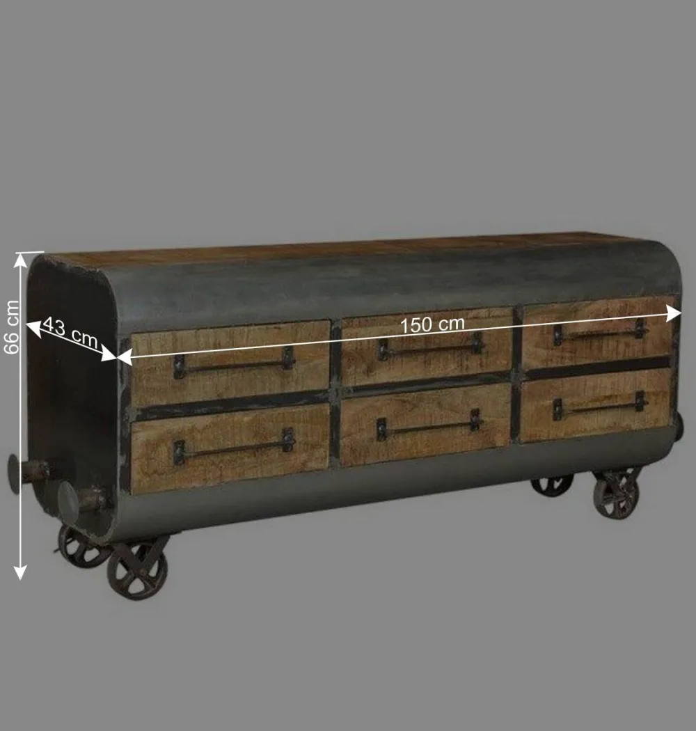 Wohnen Sideboards<150x66x43 Design Kommode im Zugwaggon Look - Bahiro