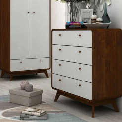Wohnen Kommoden<80x88x39 Design Kommode in Weiß & Walnuss - Devkan