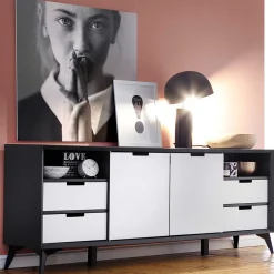 Wohnen Sideboards<180x73x40 Design Sideboard in Grau & Weiß - Vadids
