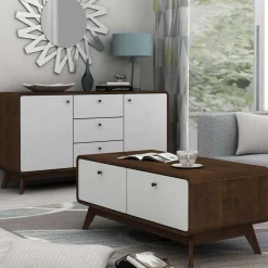 Wohnen Sideboards<140x76x39 Design Sideboard in Weiß & Walnuss - Devkan