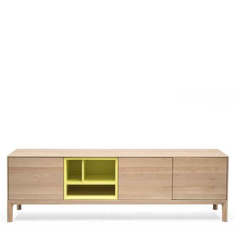 Wohnen Tv & Hifi-Möbel|Lowboards<205x63x40 Designer Lowboard in Eiche Bianco & Gelb - Enifra