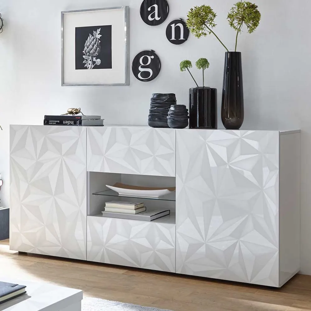 Wohnen Sideboards<181x84x42 Designer-Sideboard in Glänzend-Weiß - Vovasoma