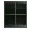 Wohnen Highboards|Vitrinen<110x140x40 Dunkelgrüne Highboard Vitrine aus Stahl - Estellos