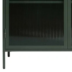 Wohnen Highboards|Vitrinen<110x140x40 Dunkelgrüne Highboard Vitrine aus Stahl - Estellos