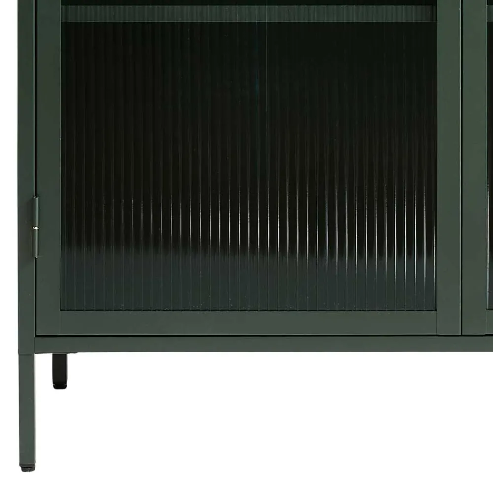 Wohnen Highboards|Vitrinen<110x140x40 Dunkelgrüne Highboard Vitrine aus Stahl - Estellos