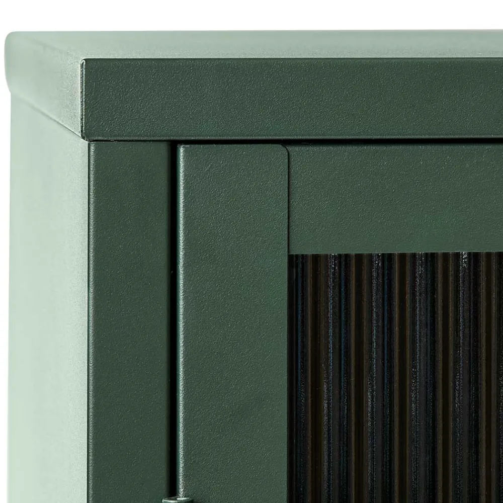 Wohnen Highboards|Vitrinen<110x140x40 Dunkelgrüne Highboard Vitrine aus Stahl - Estellos