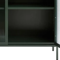Wohnen Highboards|Vitrinen<110x140x40 Dunkelgrüne Highboard Vitrine aus Stahl - Estellos