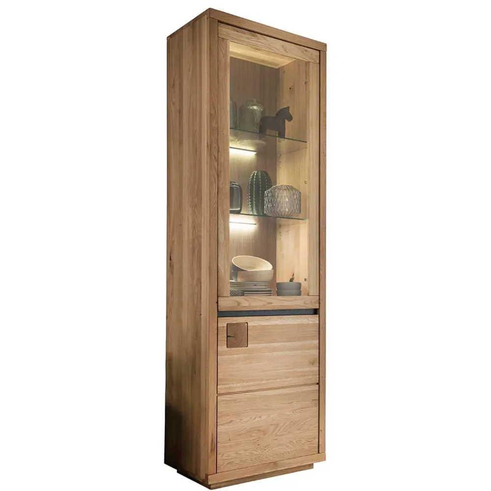 Wohnen Vitrinen<65x205x40 Echtholz Vitrine aus Wildeiche - Embleys