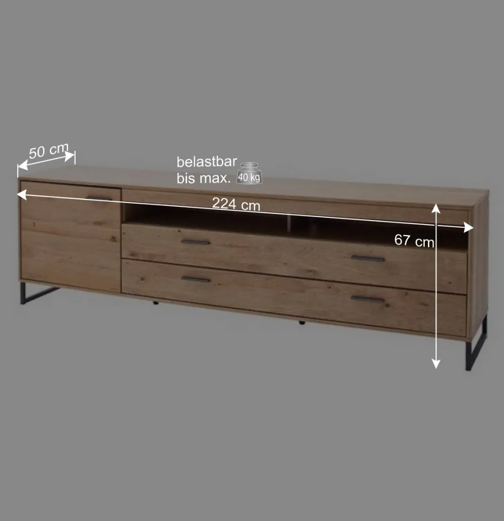 Wohnen Tv & Hifi-Möbel<224x67x50 Fernsehboard aus Eiche Massivholz - Assela