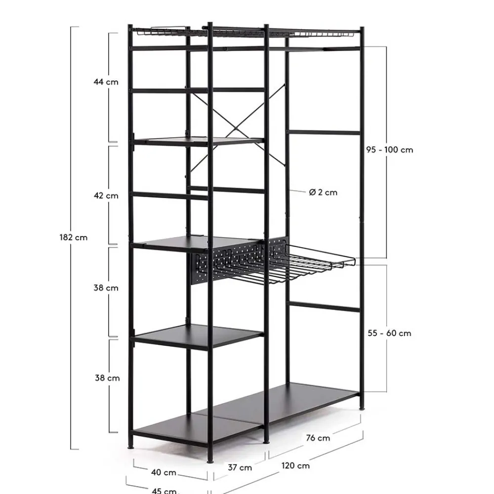 Wohnen Regale<120x182x45 Garderoben Regal mit Stange - Nalisha