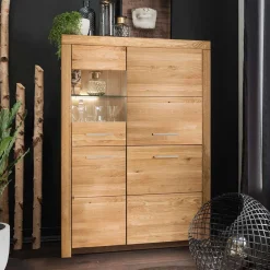 Wohnen Highboards|Schränke<102x141x40 Highboard aus Wildeiche mit Glaseinsatz - Loitons