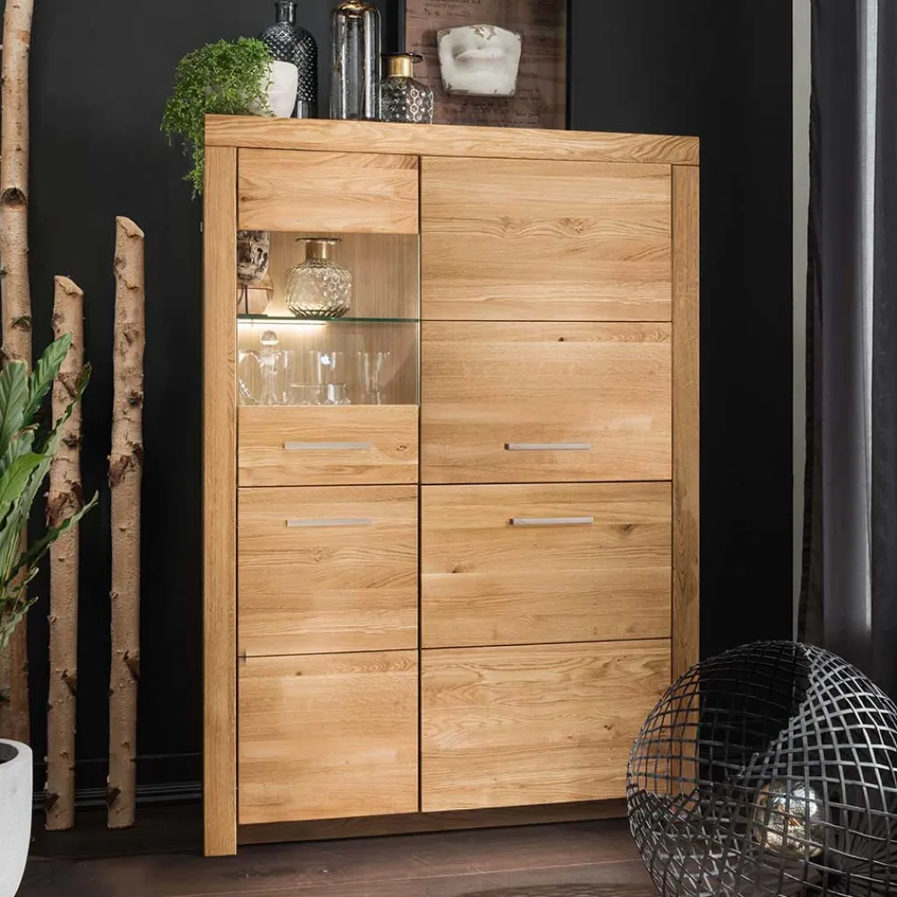 Wohnen Highboards|Schränke<102x141x40 Highboard aus Wildeiche mit Glaseinsatz - Loitons