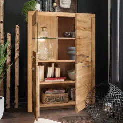 Wohnen Highboards|Schränke<102x141x40 Highboard aus Wildeiche mit Glaseinsatz - Loitons