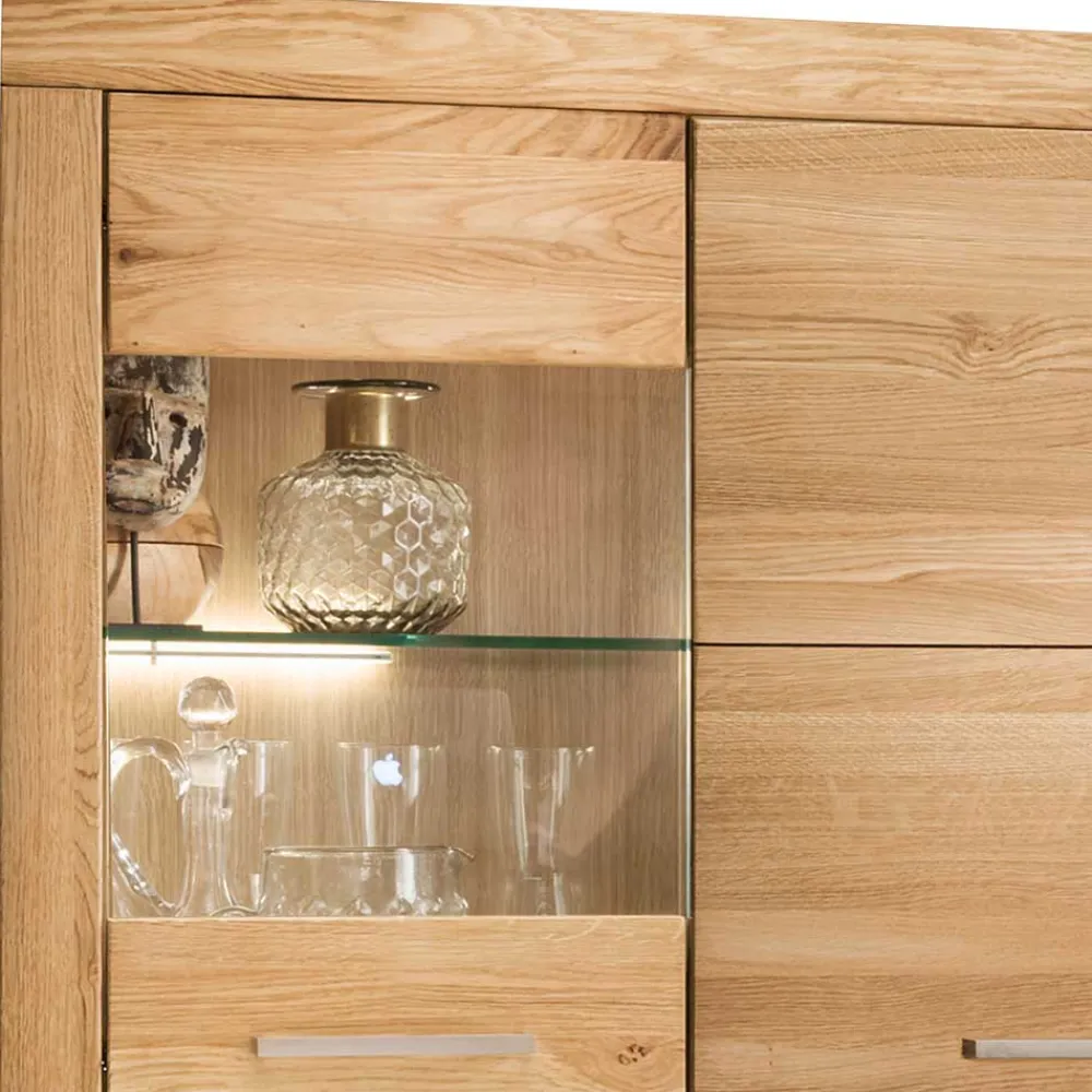 Wohnen Highboards|Schränke<102x141x40 Highboard aus Wildeiche mit Glaseinsatz - Loitons