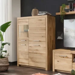 Wohnen Highboards|Schränke<102x141x40 Highboard aus Wildeiche mit Glaseinsatz - Loitons