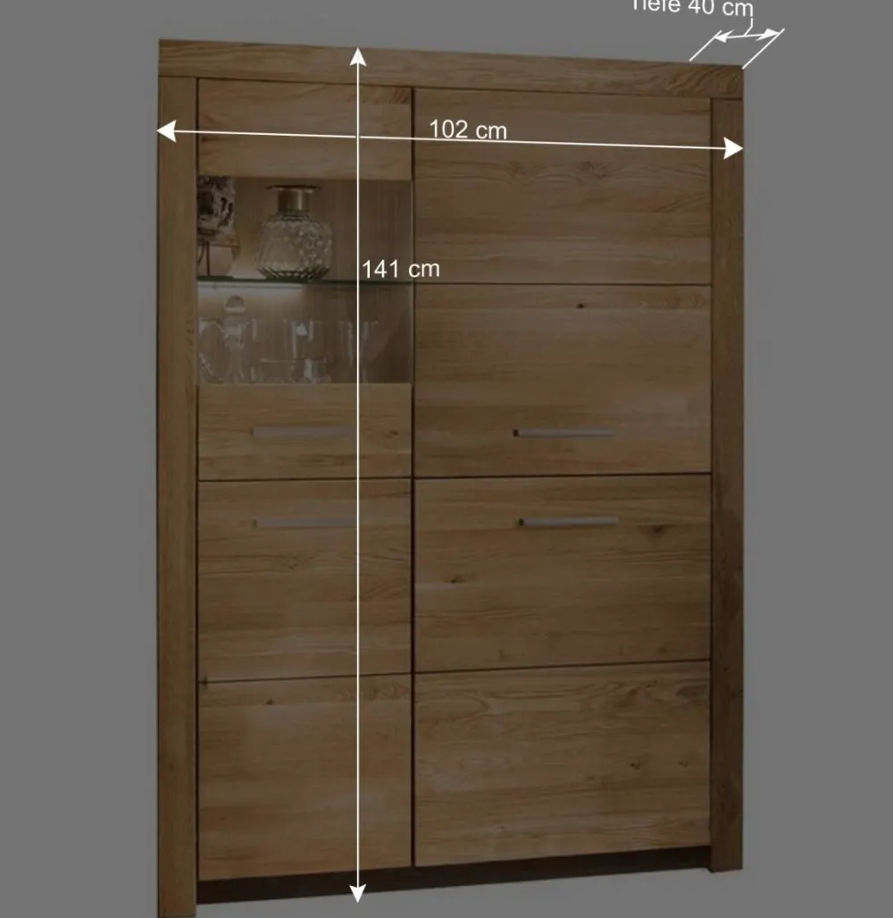 Wohnen Highboards|Schränke<102x141x40 Highboard aus Wildeiche mit Glaseinsatz - Loitons